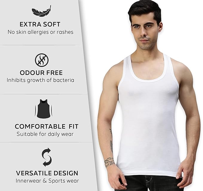 White Cotton Banyan for Men and Boys - Sleeveless Vest Baniyan for Gym, Casual Wear, For Daily Use