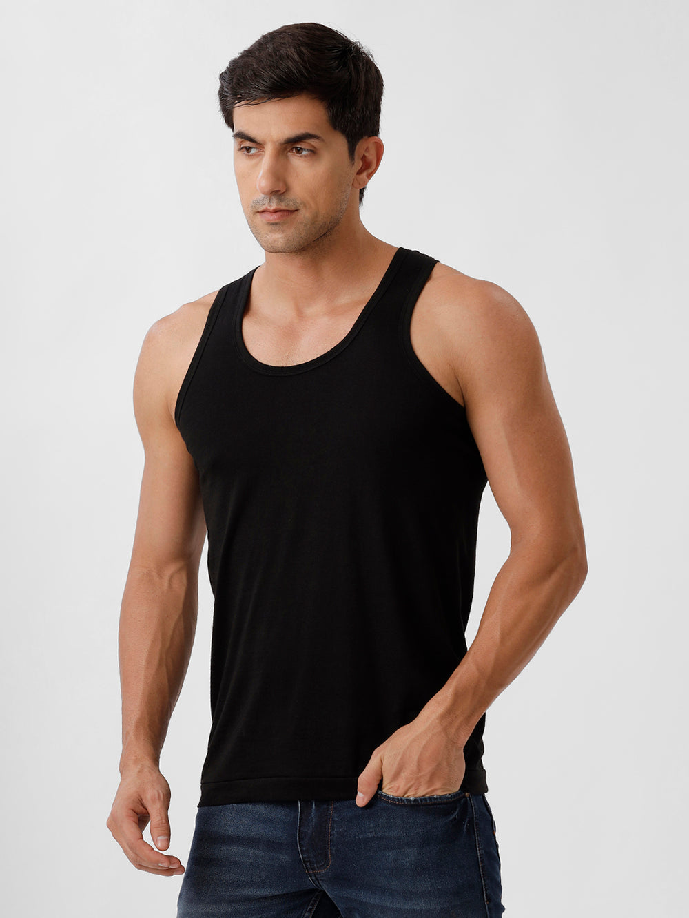 Black Cotton Banyan for Men & Boys – Sleeveless Vest | Comfortable Gym, Casual & Daily Wear – Drape Mart