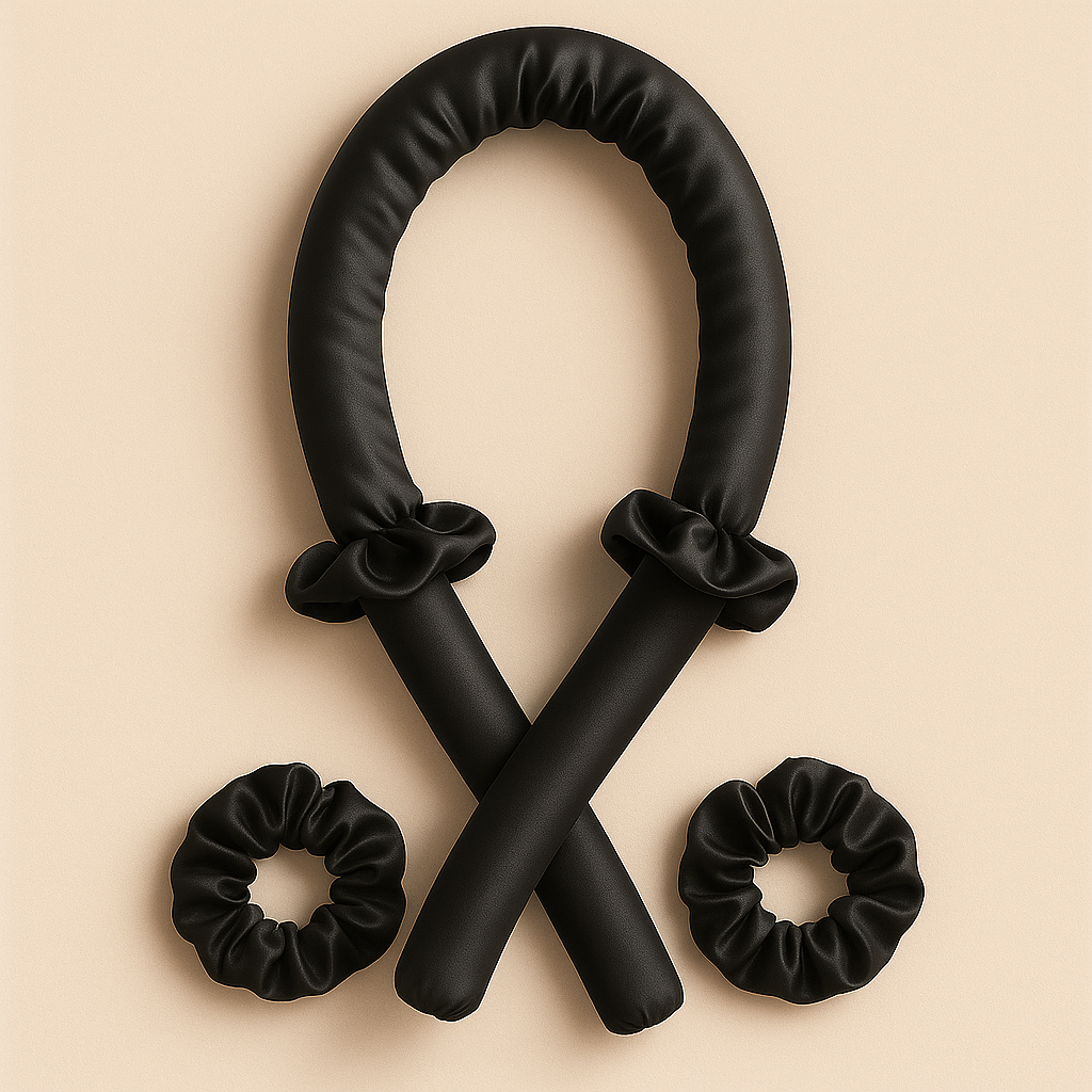 Heatless Curling Rod with Satin Scrunchies – No Heat Overnight Hair Curler