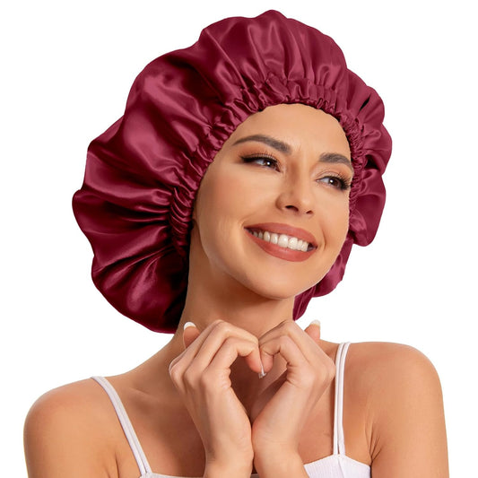 Silk Satin Hair Bonnet Cap – Reversible Double Layer Sleep Cap Adjustable for Hair Protection