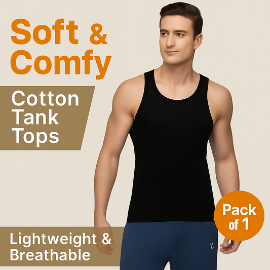 Black Banyan for Men and Boys - Sleeveless Vest Baniyan for Gym, Casual Wear, and Daily Use