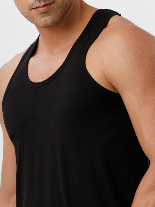 Black Cotton Banyan for Men & Boys – Sleeveless Vest | Comfortable Gym, Casual & Daily Wear – Drape Mart